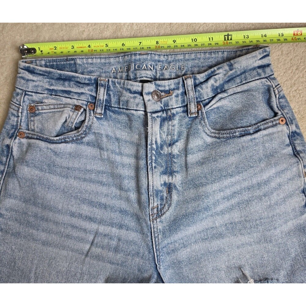 American Eagle Jeans Women Size 8 Curvy 90s Straight Med Blue Denim Distressed - Picture 2 of 10